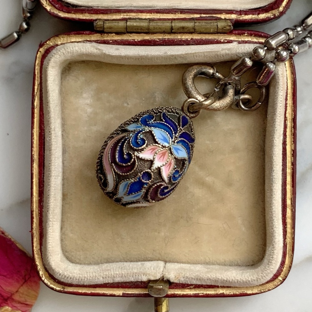 Vintage Russian Silver and Gilt Enamel Egg Pendant